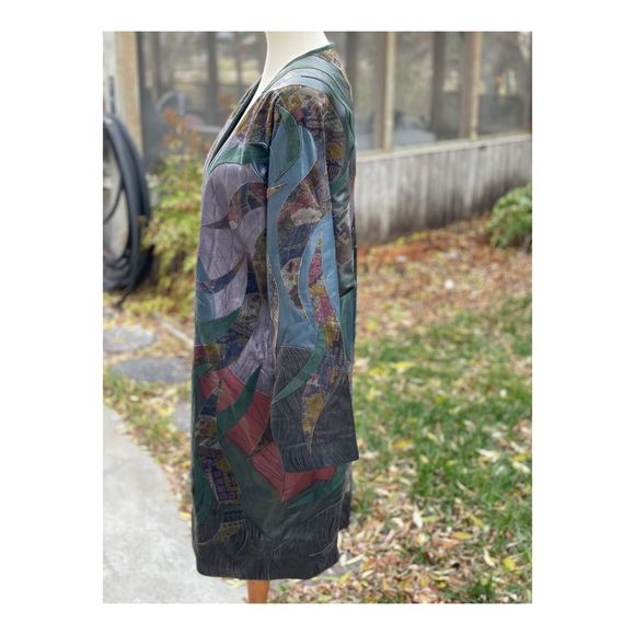 Vintage Streve Lamb Leather Coat Patchwork Open Front Oversized - Picture 4 of 11